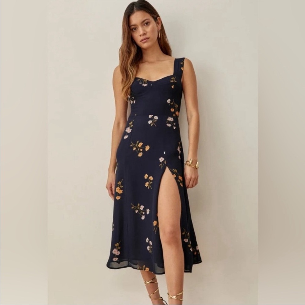 Reformation Fulton Dress Navy Floral
